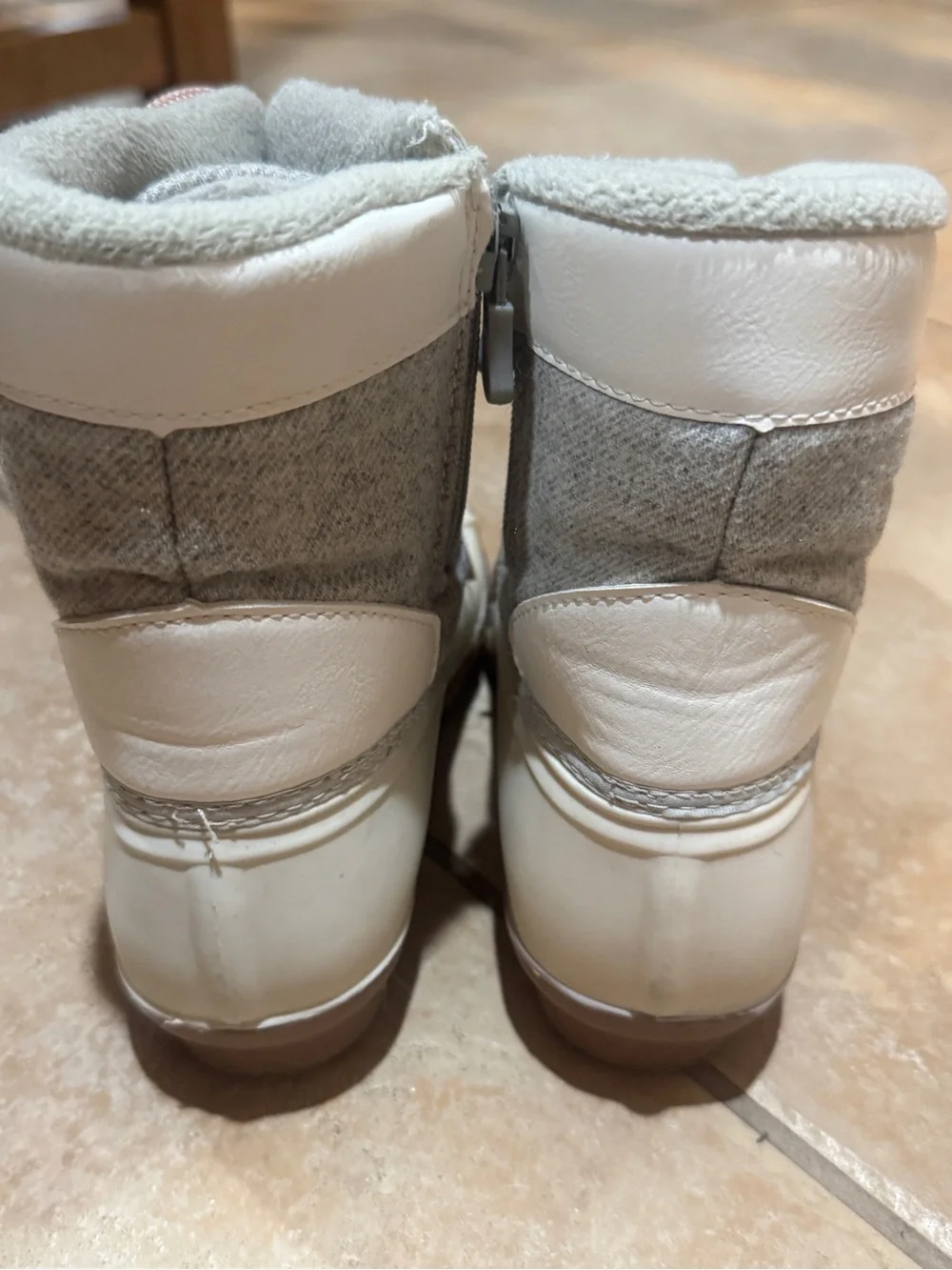 Kids White and Gray Winter Snow Boots with Pink Laces